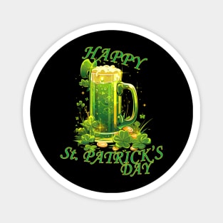 Happy Saint Patrick's Day green beer four leaf clovers shamrocks leprechaun gold happy St. Patricks Day Magnet